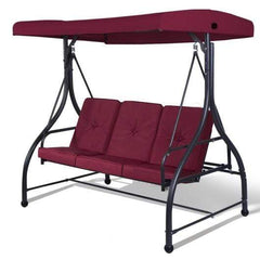 Starwood Rack Swing Chairs 3 Seats Converting Outdoor Swing Canopy Hammock with Adjustable Tilt Canopy-Wine