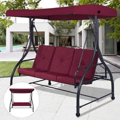 Starwood Rack Swing Chairs 3 Seats Converting Outdoor Swing Canopy Hammock with Adjustable Tilt Canopy-Wine